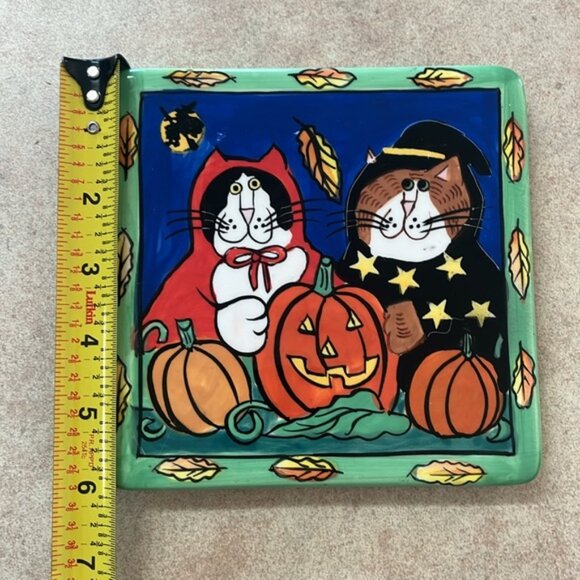 Catzilla Halloween Cats Ceramic Square Trivet Tile Candace Reiter - Picture 7 of 7